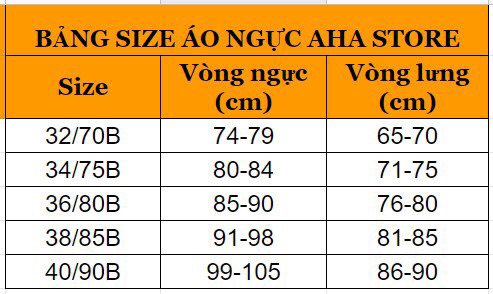 Bảng size áo ngực đồ lót giá sỉ